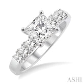 1 ctw Diamond Engagement Ring with 5/8 ct Princess Cut Center Stone in 14K White Gold